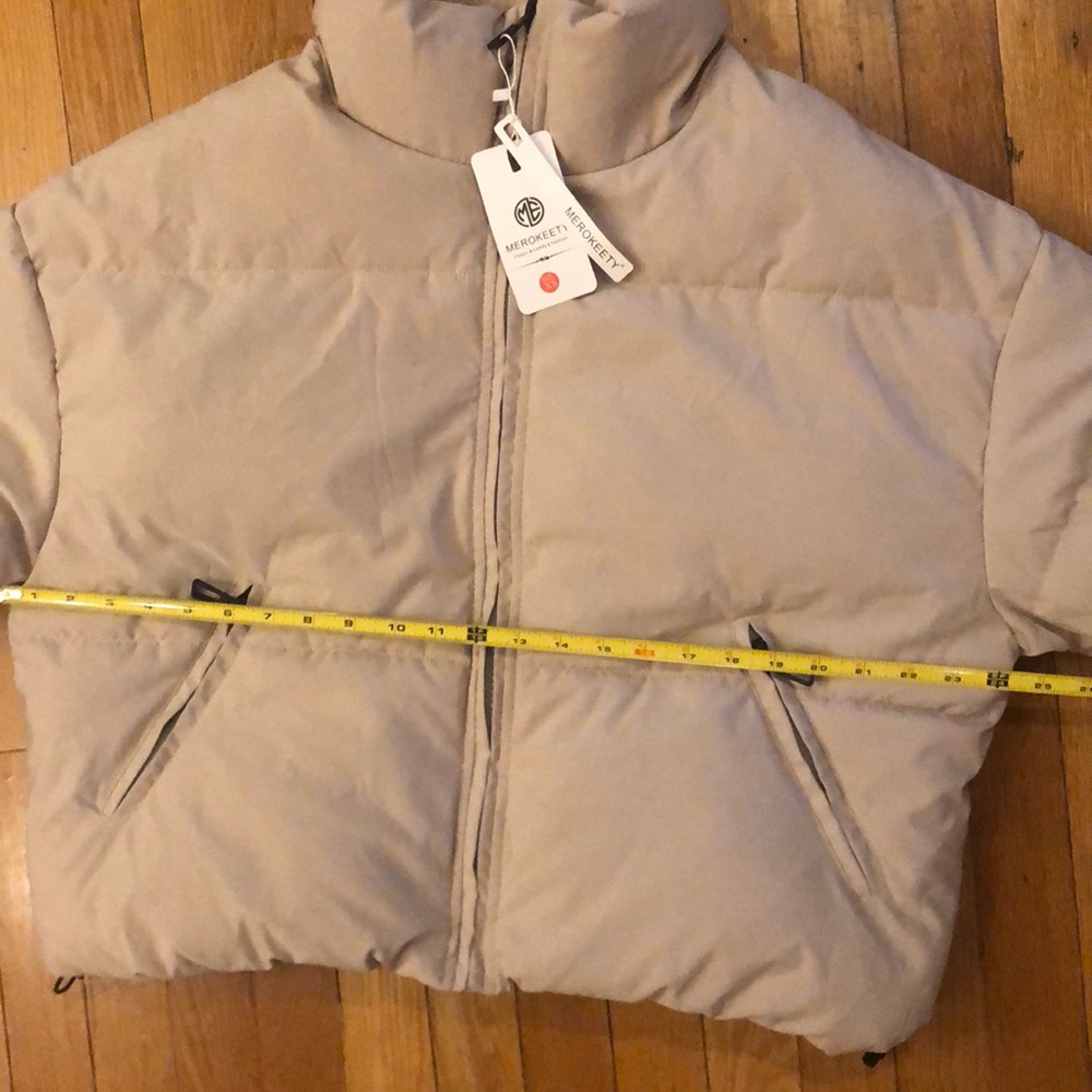 NWT Winter Long Sleeve Zip Puffer Jacket Baggy Short Down Coats( Beige color - Picture 4 of 9